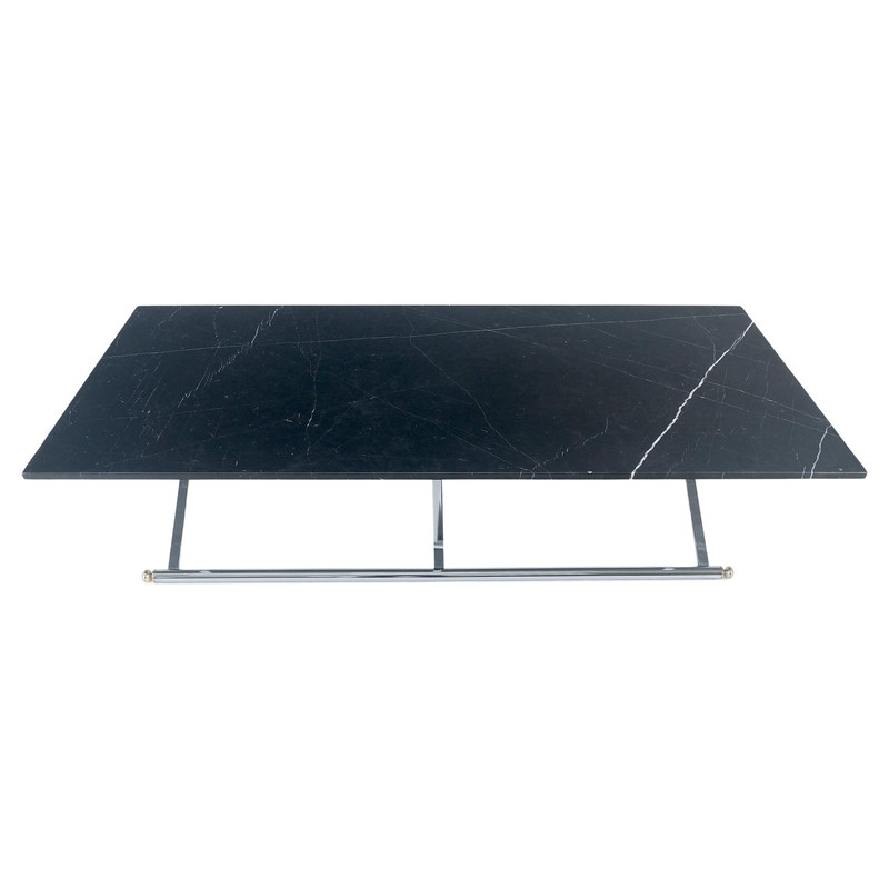 Italian Mid Century 32×67″ Rectangle Black Marble Top Chrome Base Coffee Table