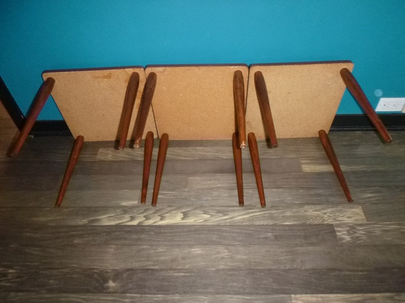Set of 3 Vtg Mid Century MOD Nesting Stacking Side Tables Laminate TIle Inset gallery
