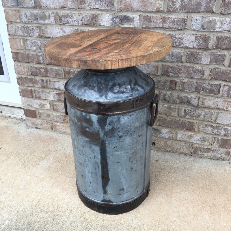 Rustic Antique Milk Can Round Table Reclaimed Wood Primitive Unique Man Cave Art