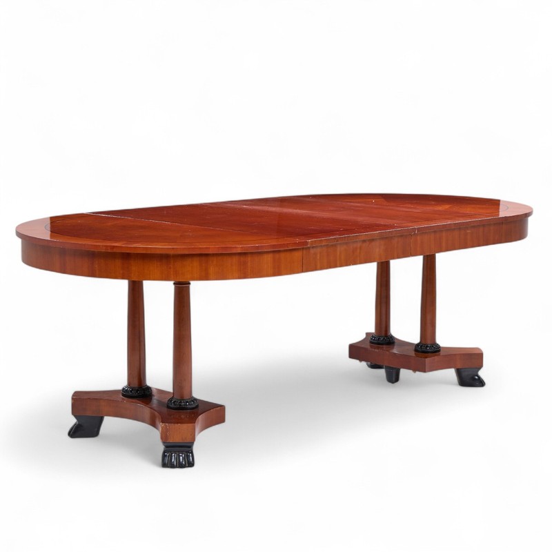 Baker Furniture Neoclassical Cherry Wood Expanding Dining Table with 2 Leaves
