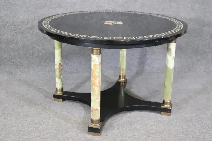 Italian Neoclassical Green Onyx and Mother of Pearl Inlaid Center Table gallery