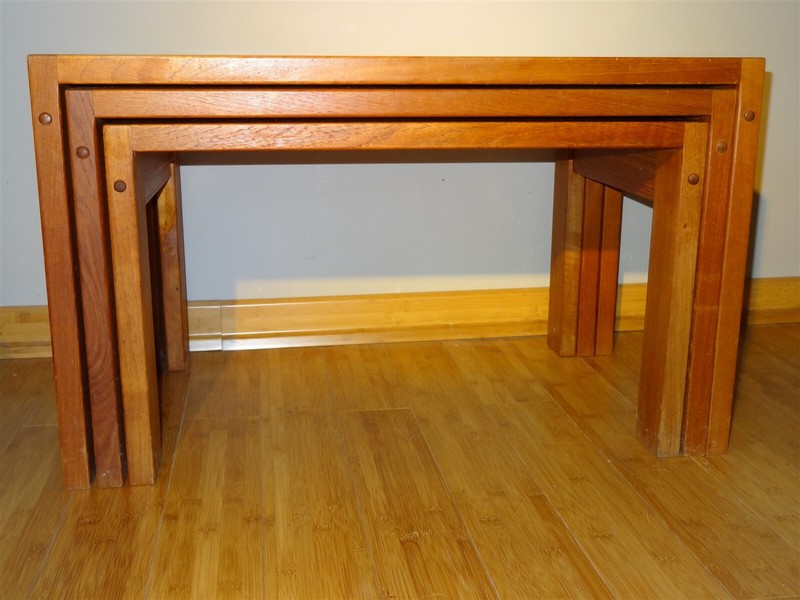1970s Danish Modern Solid Teak Mid-Century Set Of 3 Nesting Tables