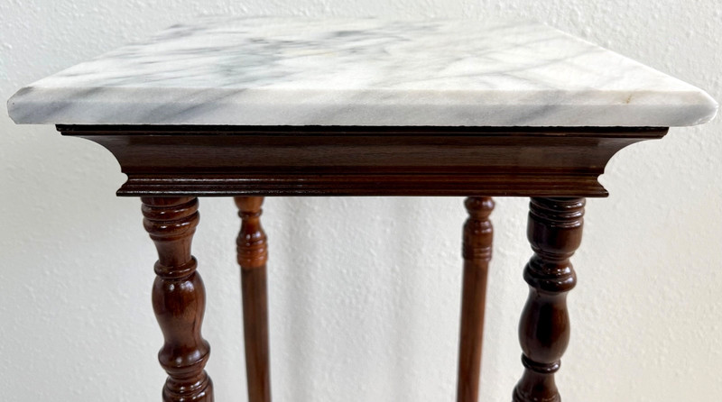 Large American French Country Mahogany Marble Top Pedestal Stand Table 29" gallery