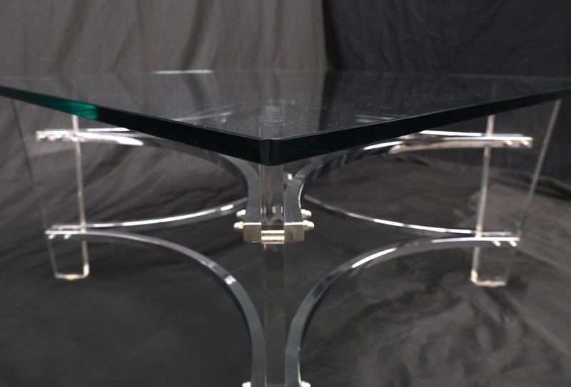 Charles Hollis Jones Lucite Chrome Square Glass Top Coffee Center Table gallery
