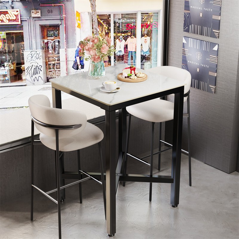 Tall Bar Table Square Cocktail Dining Table Sintered Stone Top for Balcony Home gallery