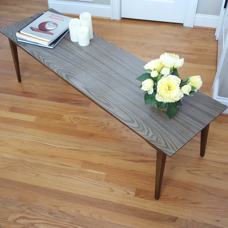 Vintage MCM Coffee Table Walnut Base/Legs Laminate Top Great Surfboard Design! gallery