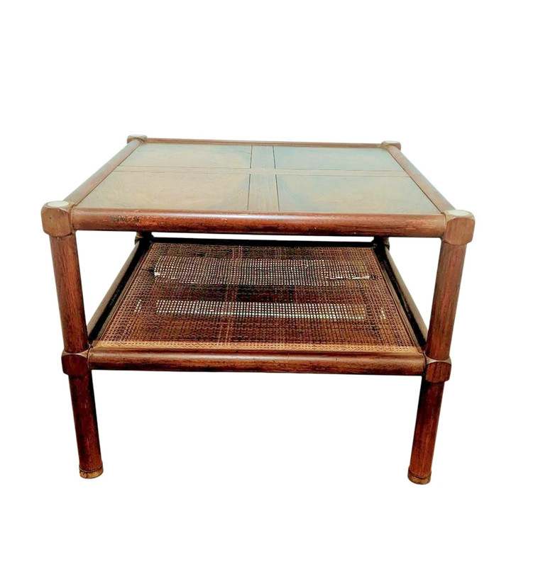 Vintage Baker Furniture Regency Mahogany and Cane Two-Tier Coffee Table