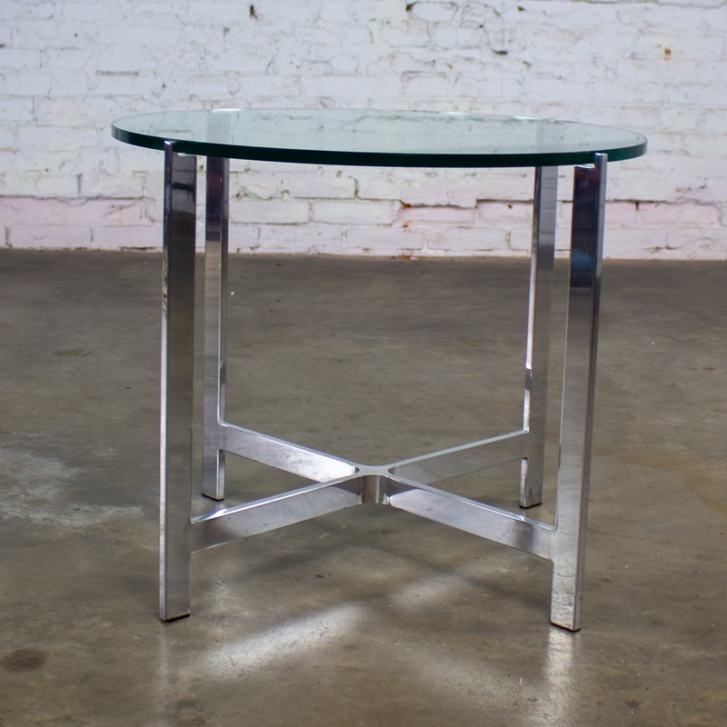 MCM to Modern End or Side Table Polished Solid Aluminum Base & Round Glass Top gallery