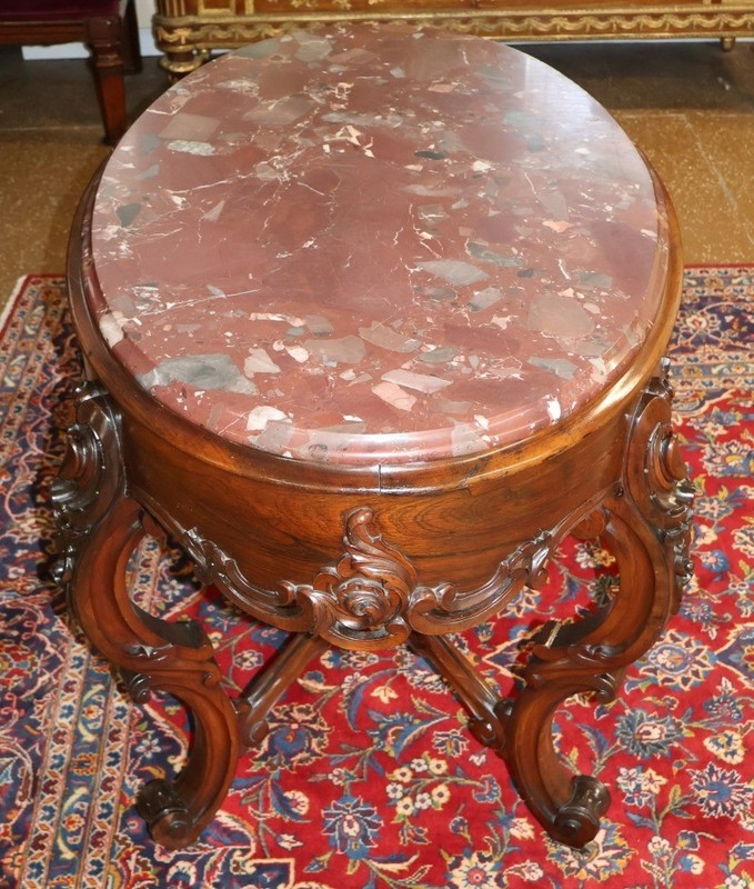Late 19th Century American Victorian Rococo Rosewood Marble Top Center Table gallery