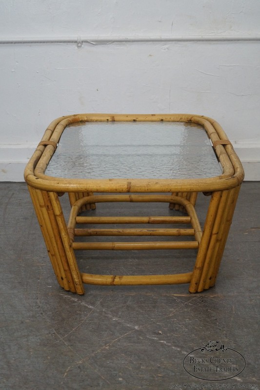 Mid Century Rattan Glass Top Coffee Table gallery
