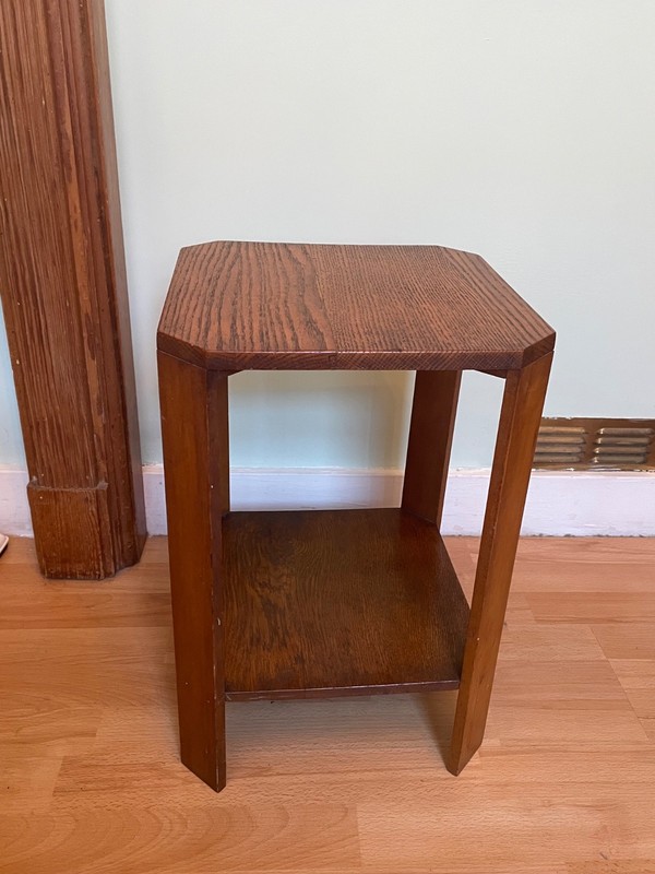 Small antique art deco side table Vintage Retro Octagonal Side Table Dark Wood gallery