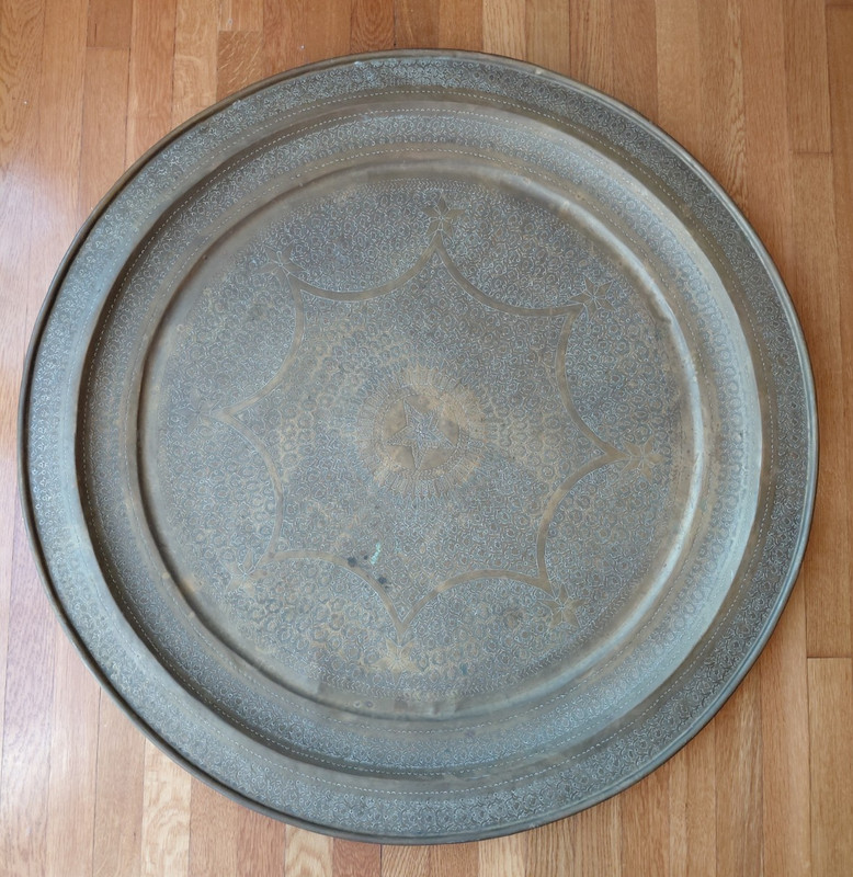 HUGE Vintage Brass Coffee Table Tray, Wall Decor, 38” ROUND, Lovely Patina