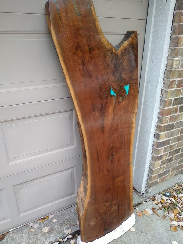 Live Edge Walnut Slab with Turquoise Inlay  gallery