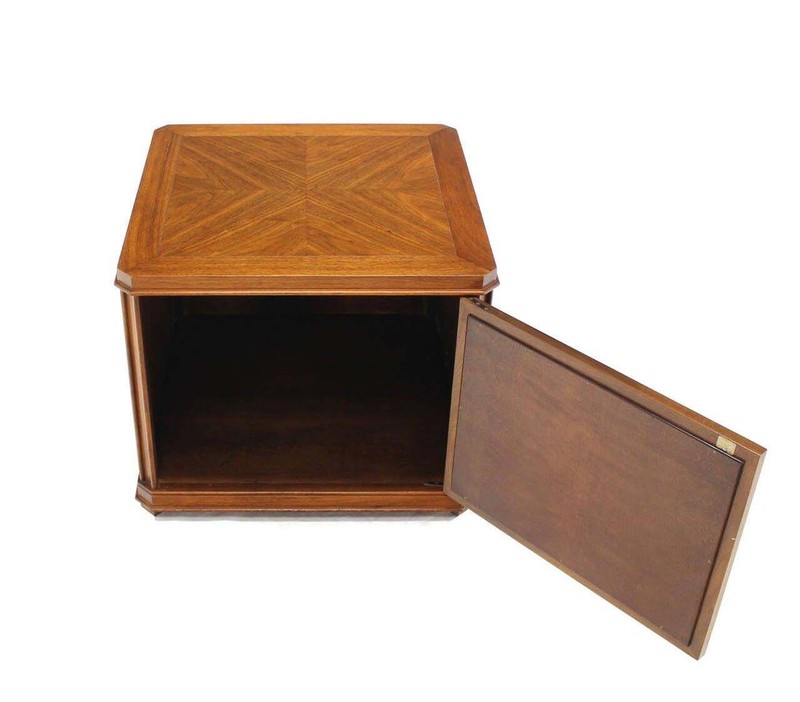 Walnut Carved Honeycomb Pattern One Door Cube Square Shape Side End Table Stand gallery