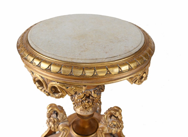 Pair Italian Rococo Side Tables Gilt Carved Pedestals gallery