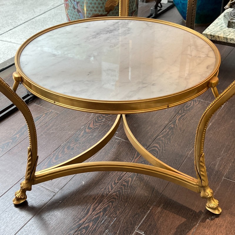 Louis XVI Style Gilt Bronze White Marble Gueridon / Center Table gallery
