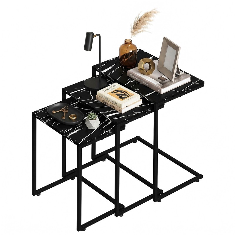 Nesting Coffee Tables End Tables Set of 3 Industrial Stacking Side Tables Black