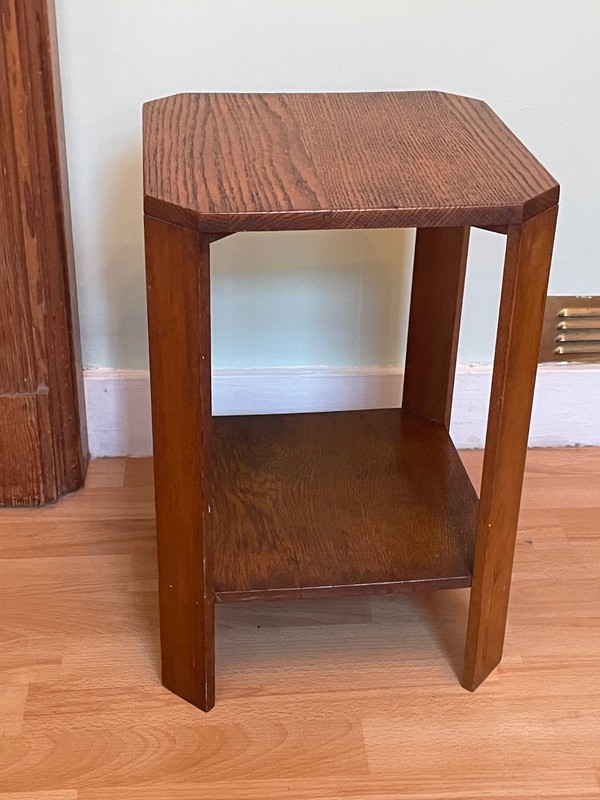 Small antique art deco side table Vintage Retro Octagonal Side Table Dark Wood gallery
