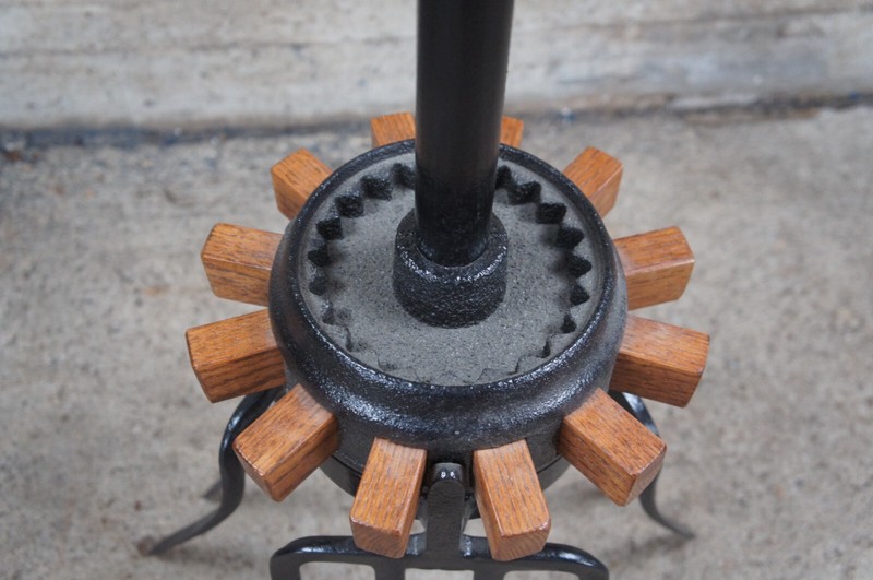 Handmade Oak Industrial Reclaimed Cast Iron Wagon Wheel Pitchfork Bistro Table gallery