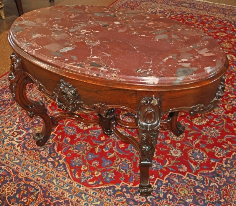 Late 19th Century American Victorian Rococo Rosewood Marble Top Center Table gallery