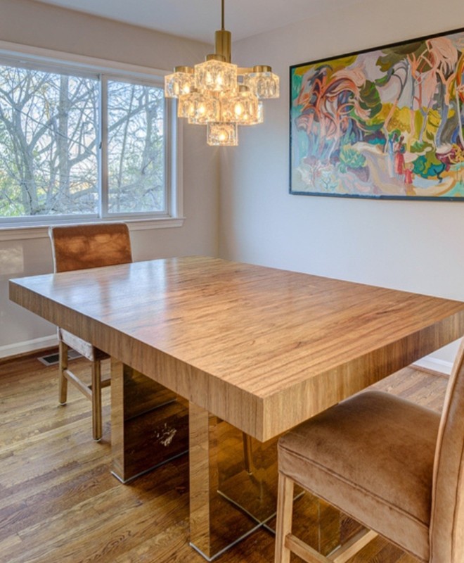 Vintage Mid-century Milo Baughman Walnut and brass dining table gallery