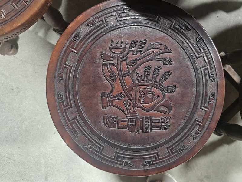 Antique Peruvian Coffee Table And 4 Stools gallery