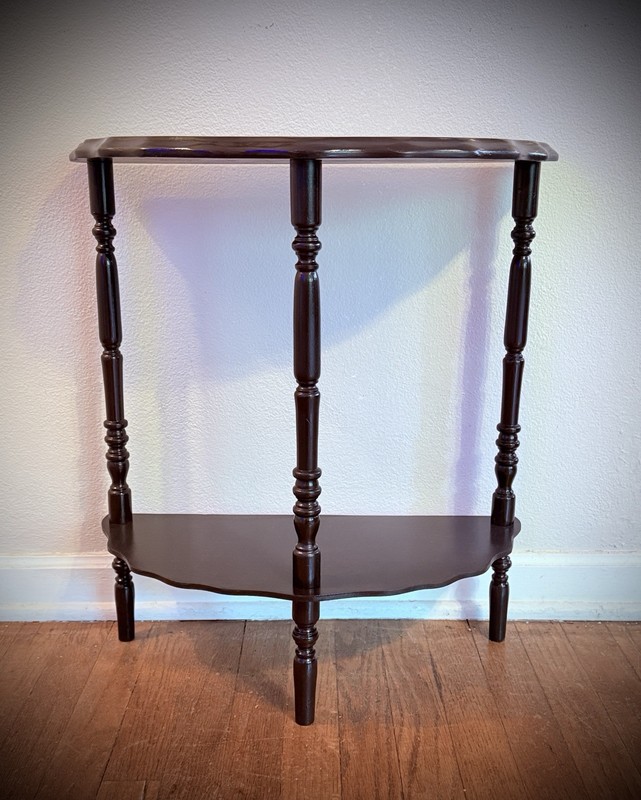 Rare Refinished Vintage Double Shelf Demilune Half Moon Entry or Hall Table gallery