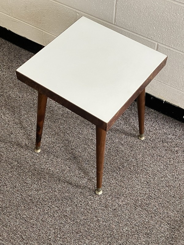 Vintage Mid Century Modern Square White Top Side Table tapered legs very nice gallery