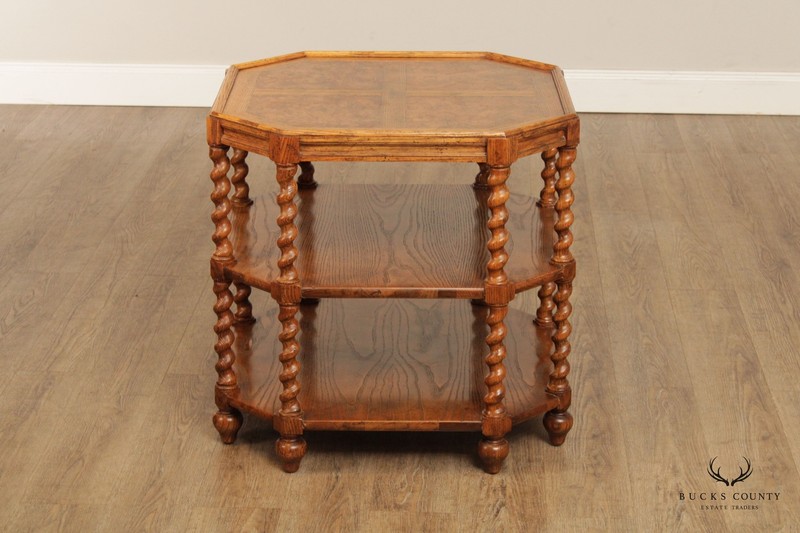 Baker Furniture Jacobean Style Oak Three-Tier Open Low Bookshelf gallery