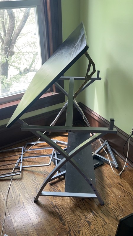 Black Drafting table with a stool and drawers $30 gallery