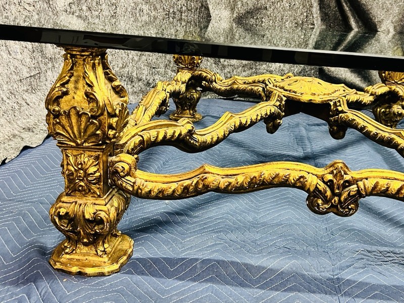 Vintage elegant and timeless Italian carved glass top coffee / cocktail table