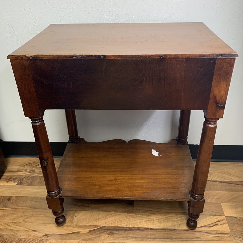 Antique Two-Tier Polished Wood Side Table Clear Knobs gallery