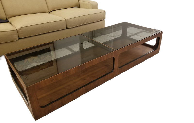 MCM Lane Open Frame Smoked Glass Plinth Base Set of 3 Tables Hexagon End Coffee