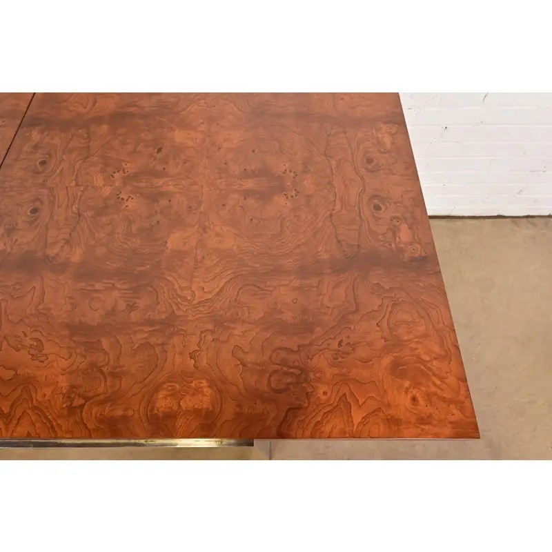 Leon Rosen Mid-Century Modern Burl Wood Extension Dining Table, Newly Refinished gallery