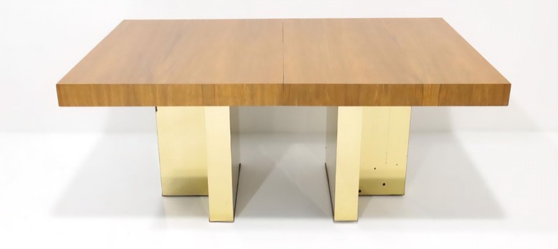 Vintage Mid-century Milo Baughman Walnut and brass dining table gallery