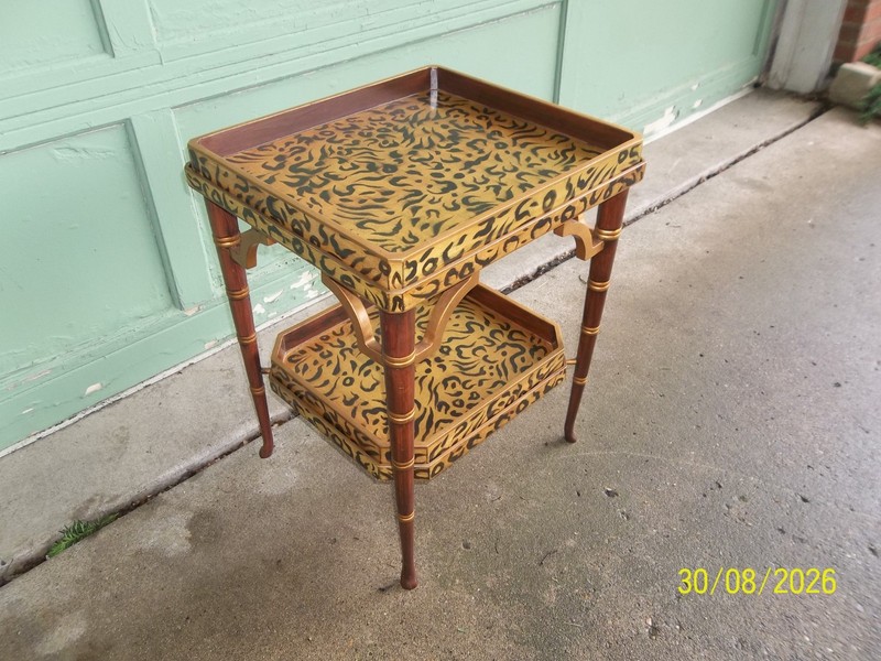 Accent Ornate 2-Tier Hand Painted Animal Print Bar Butler Accent Tray Table