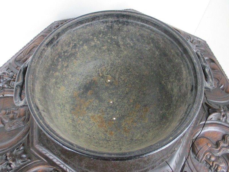 Antique table Wood Iron Kettle Leather English Style Bobbin Legs Unique WOW gallery