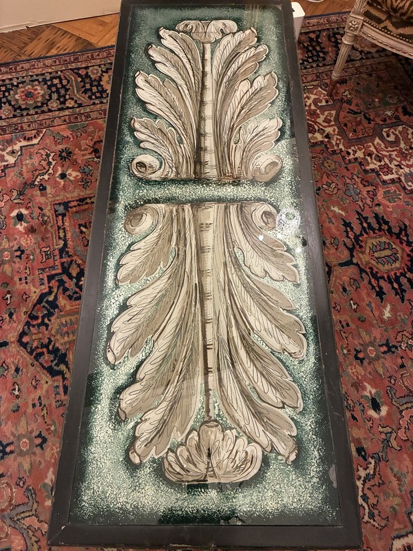 Gorgeous Mid-Centry Italian Coffee Table Reverse Painted Glass Top Giltwood Base gallery