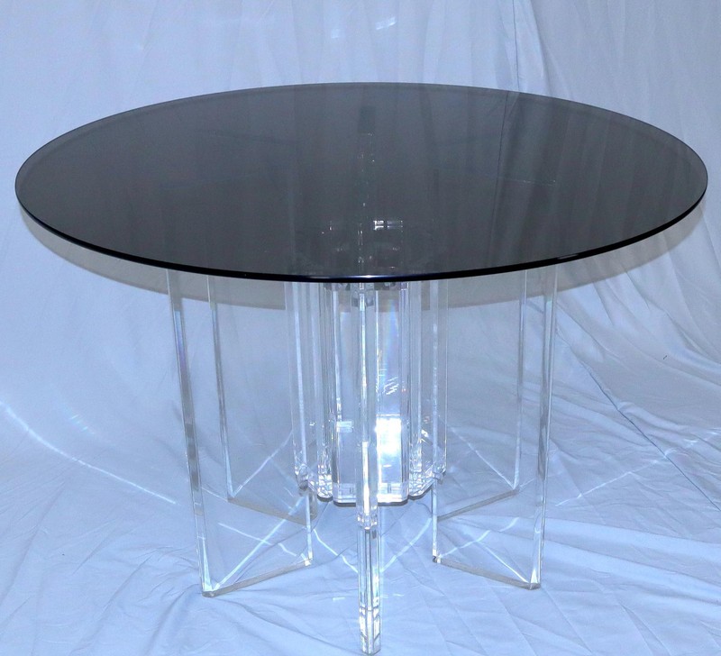 Heavy Massive Lucite Base Round Bronze Smoked Glass Top Dining Conference Table gallery