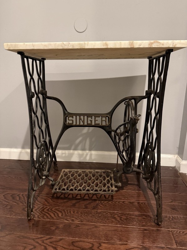 Vintage wrought Iron Singer Sewing Machine Base With Stunning Marble Top