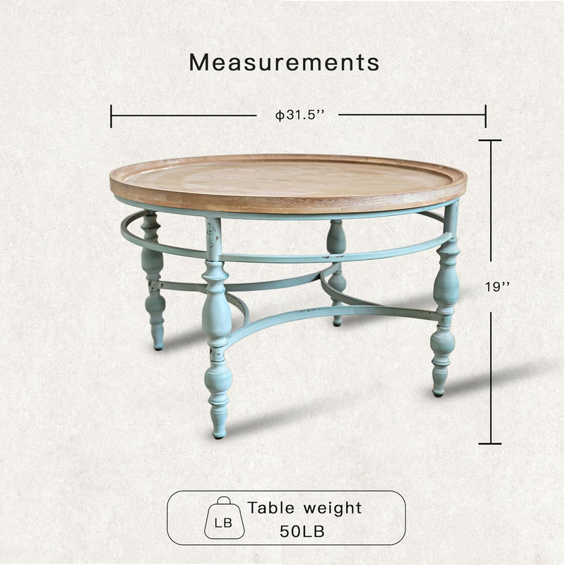 Rustic Farmhouse round Coffee Table, French Country Vintage Center Table,Φ31.5'' gallery