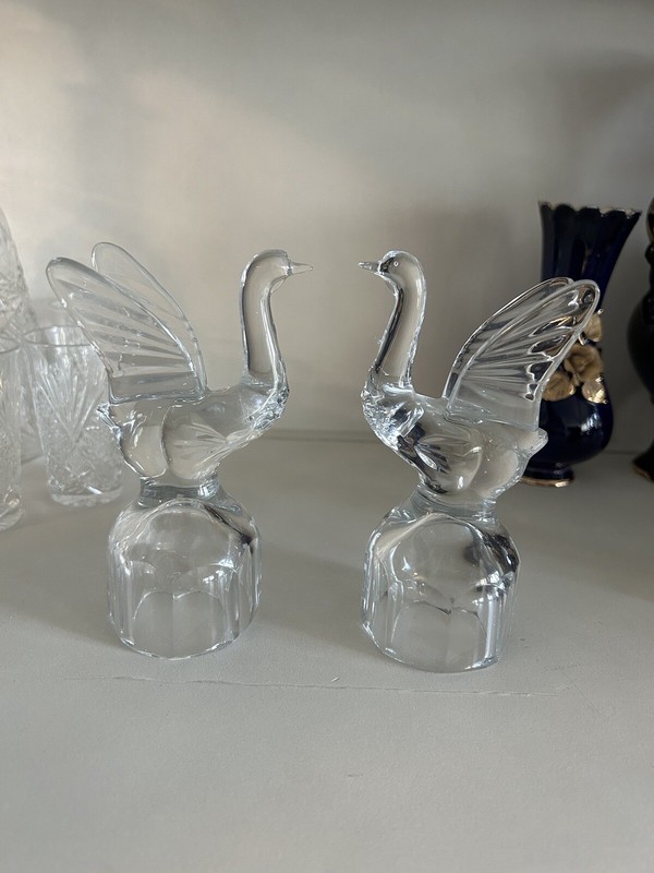 Vintage Crystal Swan Figurines | Pair | Clear Glass Decor