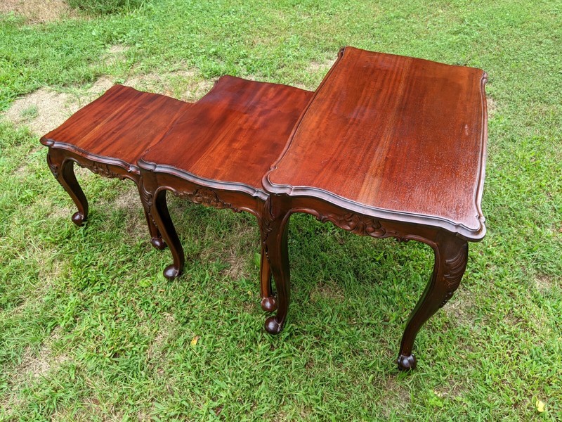 3 Nesting Tables: Queen Anne Solid Cherry Wood Cabriolet Legs Carved Floral Swag gallery