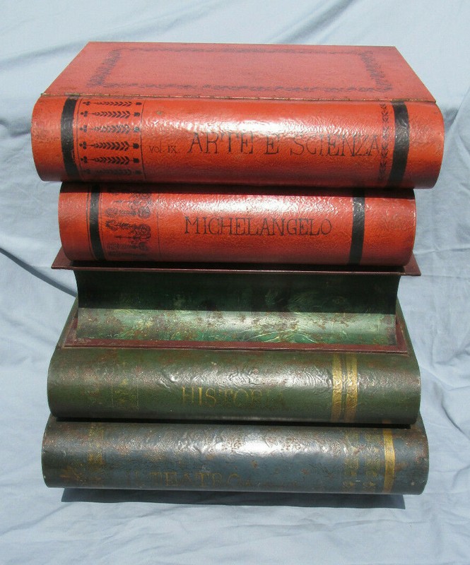 Vintage Italian Tole Stacked Books Accent End Table (A)