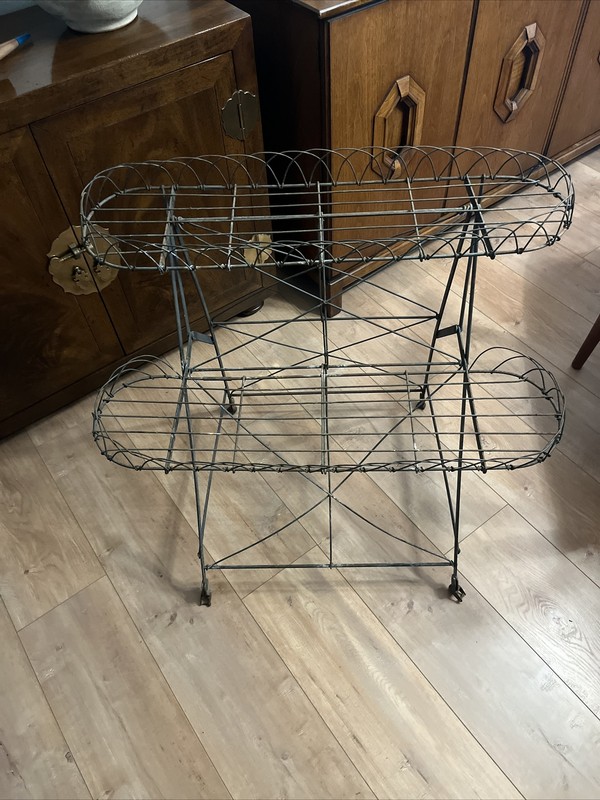 Antique Victorian Two Tiered Wire Jardiniere Plant Stand, Circa 1800s