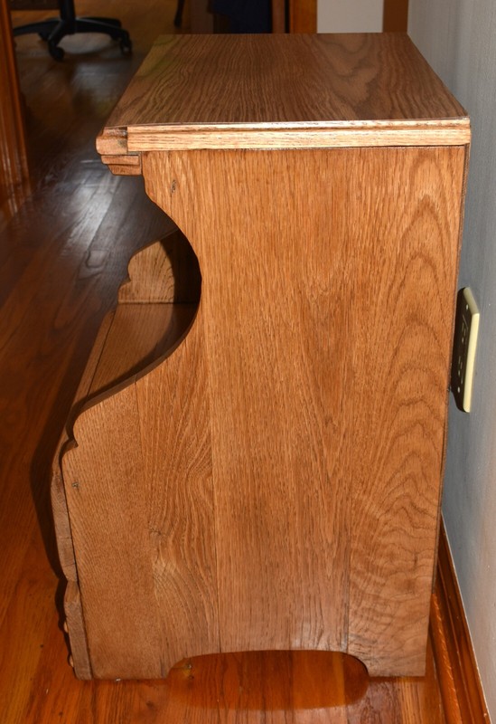 Midcentury Nightstand Phone Table Formica Top & Oak Wood, Storage Drawer Cresent gallery