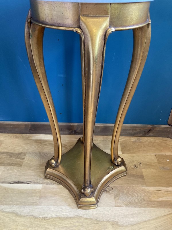 Vintage Giltwood Gold Pedestal Table with White Marble Top gallery