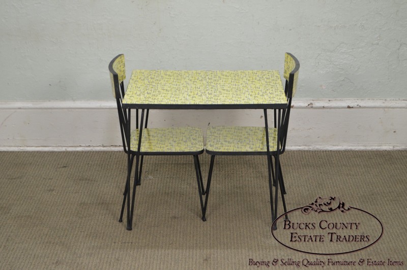 Mid-Century Modern Wrought Iron & Formica Childs Table & 2 Chair Kitchen Set gallery