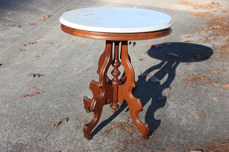 Petite Walnut Victorian Oval Marble Top Table ~ Ca.1870 gallery