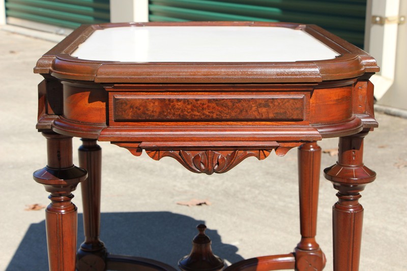 Superb Large Walnut Victorian Picture Frame Marble Top Library Table ~Ca.1870 gallery
